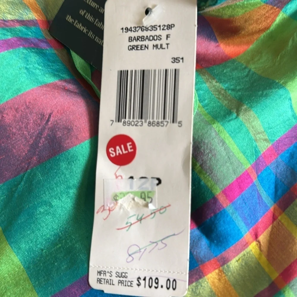 Ralph Lauren Barbados 100% Silk Green Plaid Mini Skirt Size 12 Petite NWT